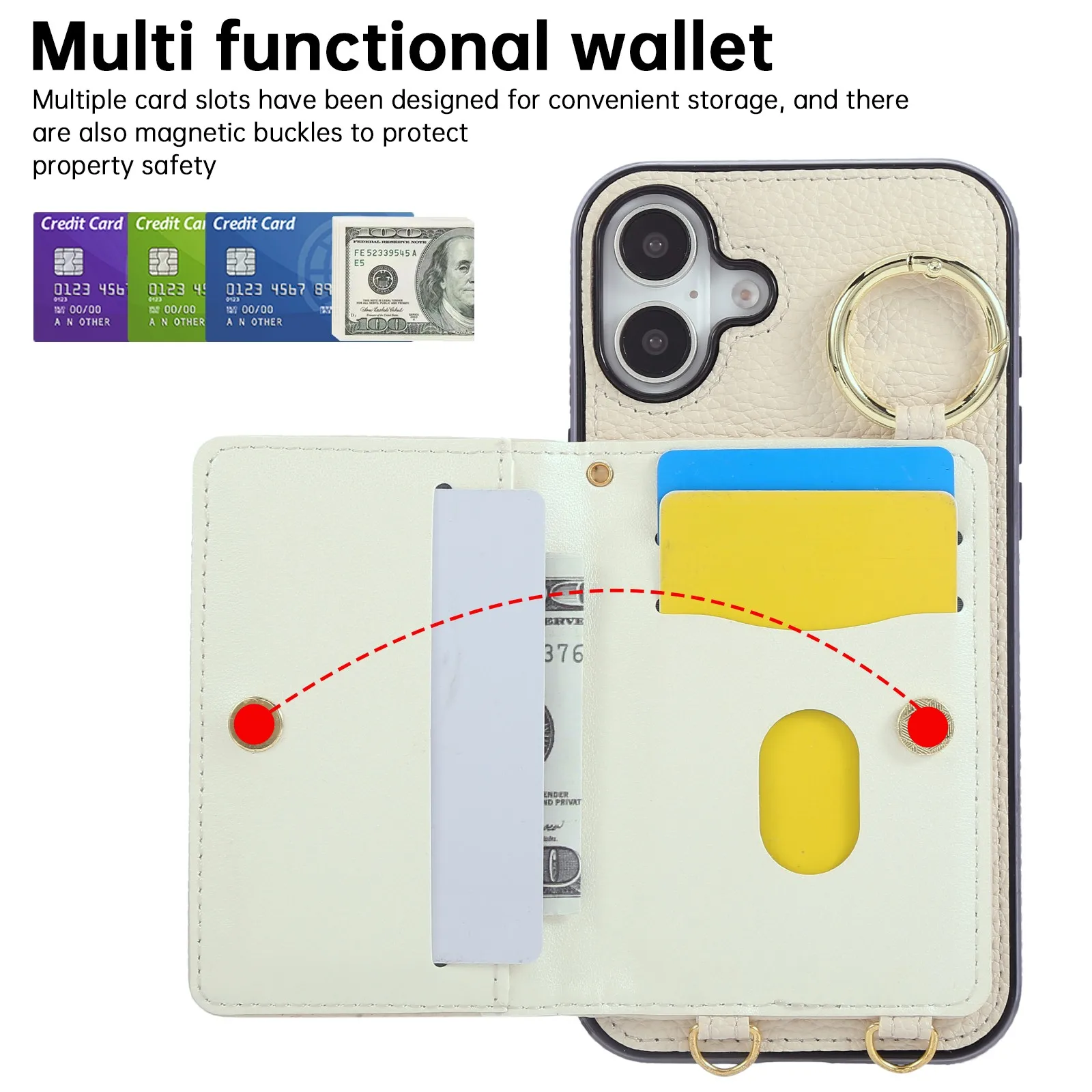 Elegant PU Leather Phone Case With Finger Ring&Shoulder Strap For Women For iPhone 17 16 15 13 12 11 8 7 6 Plus Pro Max 16e 17e view 6