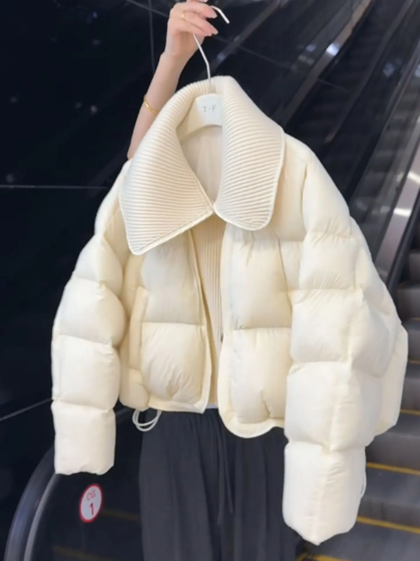 Sli ort Puffer Jaet Women's Faux Fur White Puffa Coat Winter Thiened Outerwear Commute Sle High Waist Long Sve