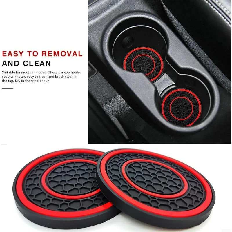 2Pcs 7cm/2.75inch Car Center Console Anti Slip Pad Easy Clean Dustproof Coaster Pvc Double Circle Honeycomb Pattern Car Interior