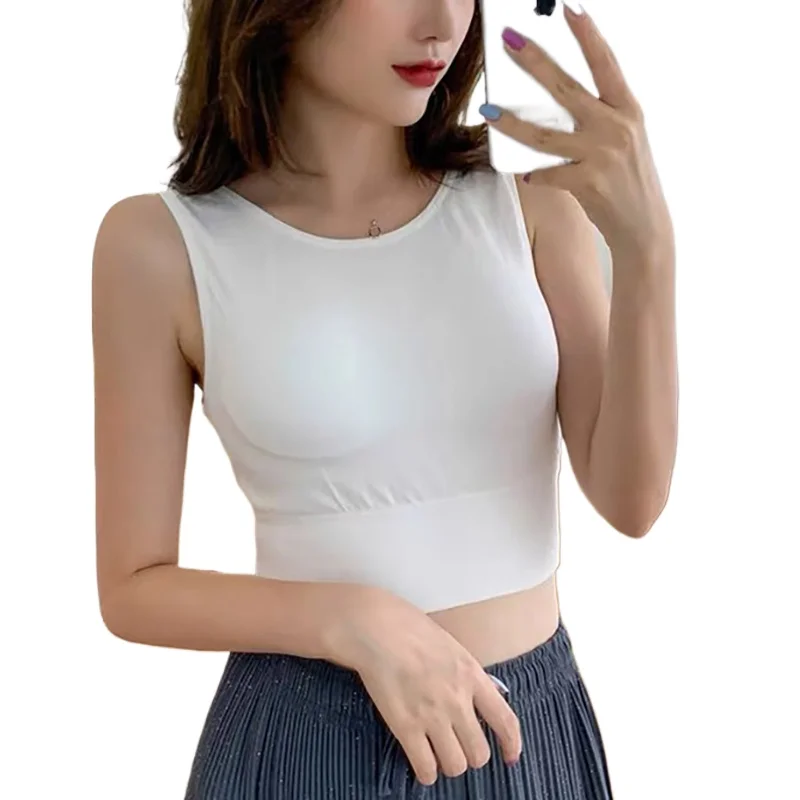 KUCLUTShort Vest Solid Color No Steel Ring Chest Pad Anti-glare Sports Outer Wear Underwear Fashion For women