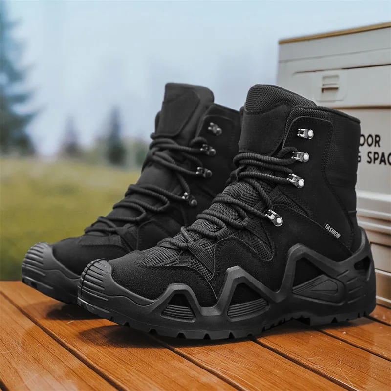 

Men's High-top Boots Round Toe Solid Color Handcrafted Hiking Boots From An Outdoor Boots Chaussure Hommes Botas Para Hombre