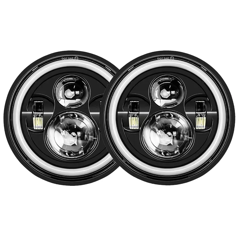 

7-дюймовая круглая 4-лампа светодиодная фара с двухцветным дизайном «ангельские глазки» для мотоциклов и внедорожников