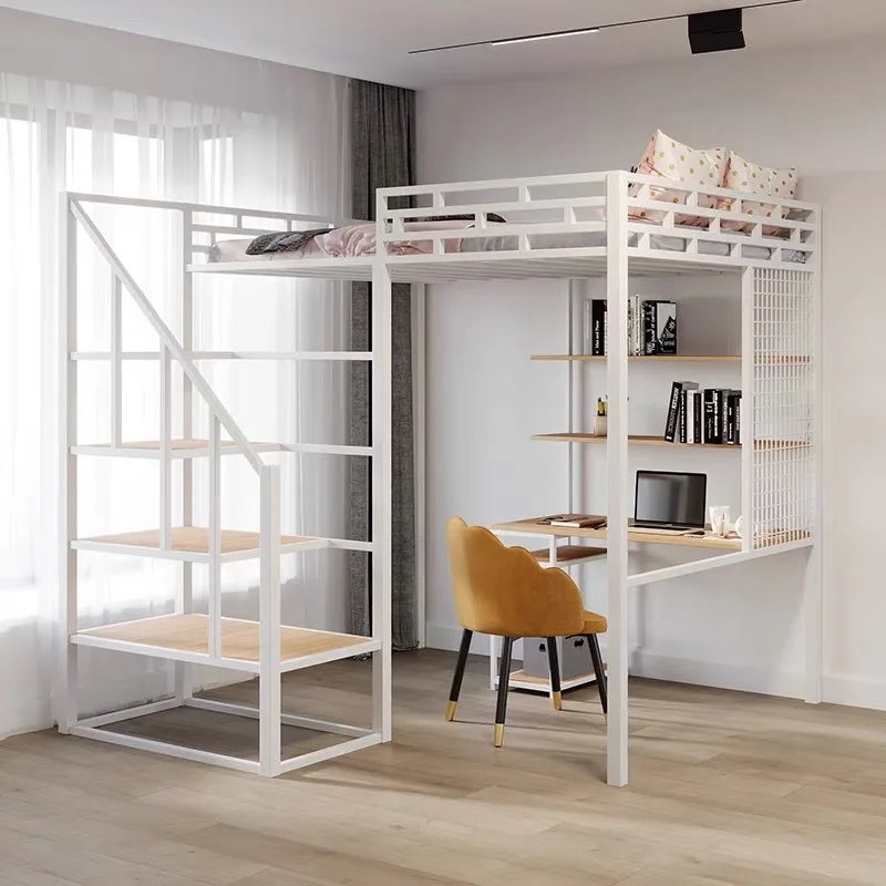 Wrought iron bed under table elevated bed sheet upper floor space-saving pavilion bed small apartment high and low dormitory