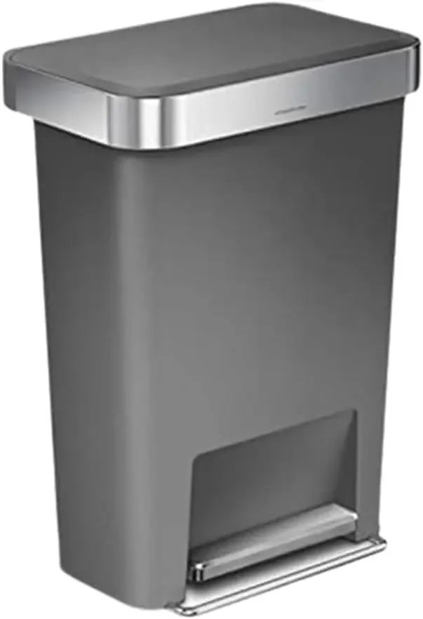 45 Liter / 12 Gallon Rectangular Kitchen Step Trash Can with Soft-Close Lid, Grey Plastic