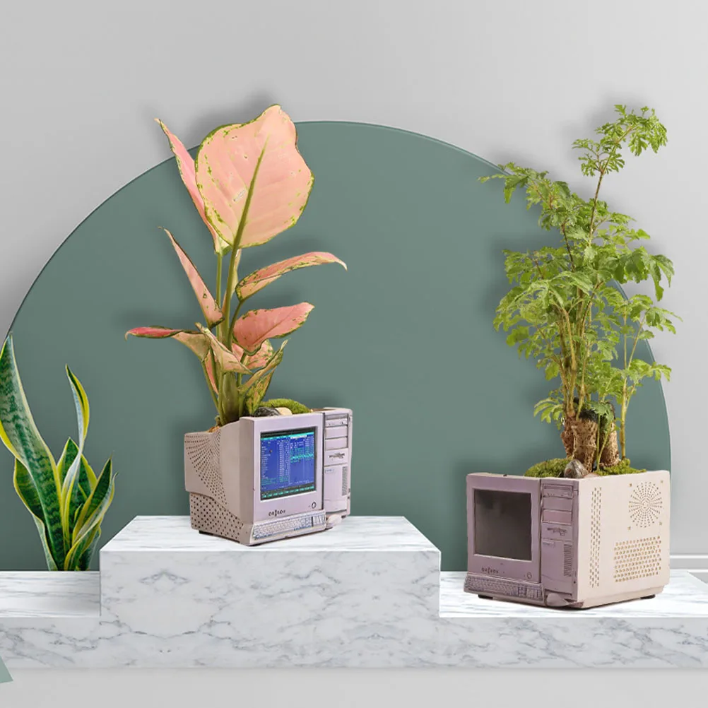 

1Pcs Retro Computer Craft Resin Flowerpot Creative Bonsai Planter Succulent Holder Desktop Decor Home Garden Balcony Ornament