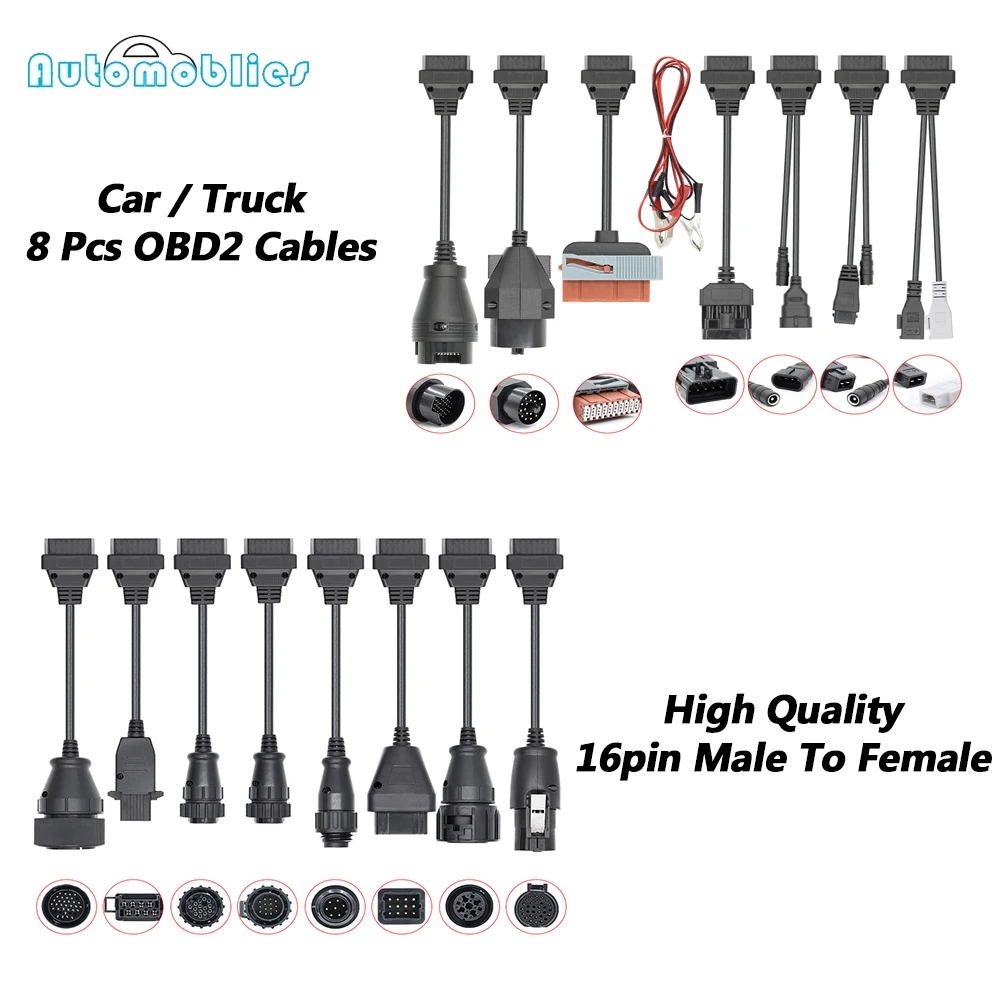 Full Set 8 Pcs Car and Truck Converter For Scania 16pin Male To Female For OBD OBD2 CDP Connector Extension Cables