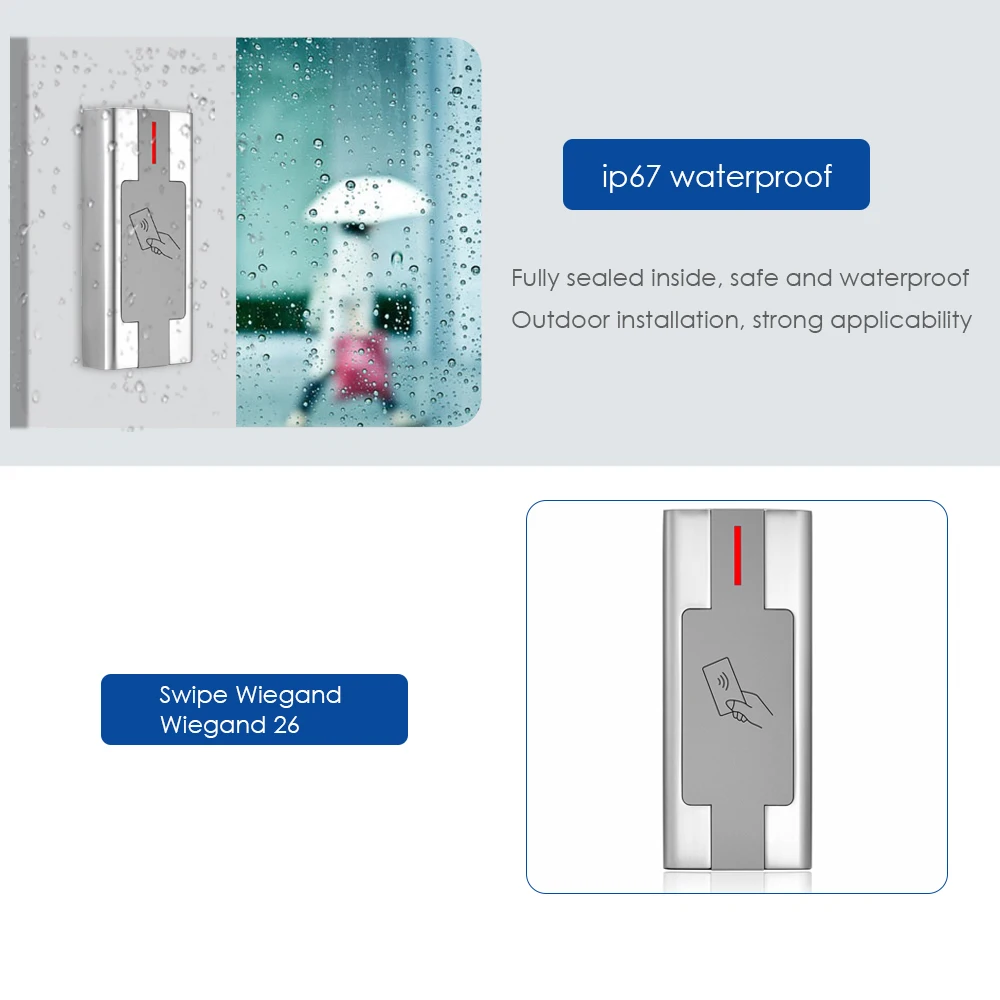 H2R Waterproof 125khz Metal Access Control RFID Reader Proximity Wiegand Output Card Reader For Access Control Panel(No Relay)