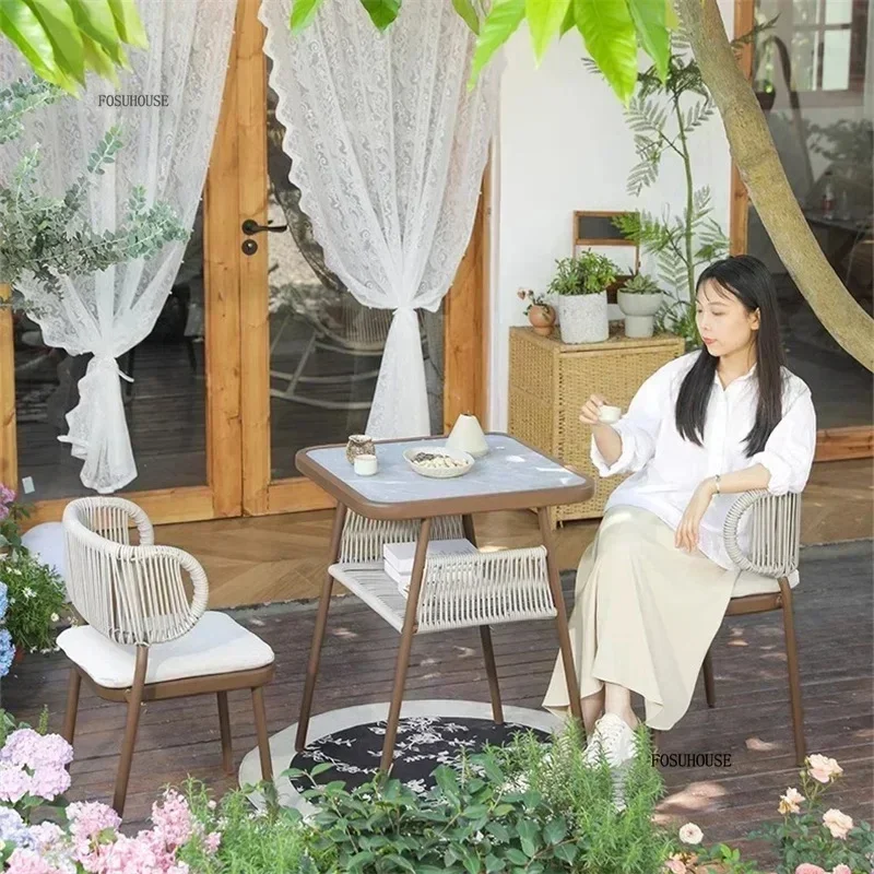 

Small Apartment Light Luxury Rattan Chair and Tea Table Set - Three-Piece Leisure Garden Furniture