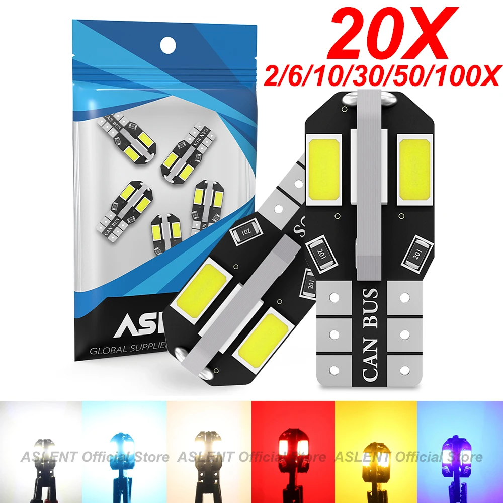 2/6/10/20/30/40/50/100pcs W5W T10 LED Bulbs Canbus 8SMD 12V LED Car Interior Map Dome Lights Parking Light Auto Signal Lamp