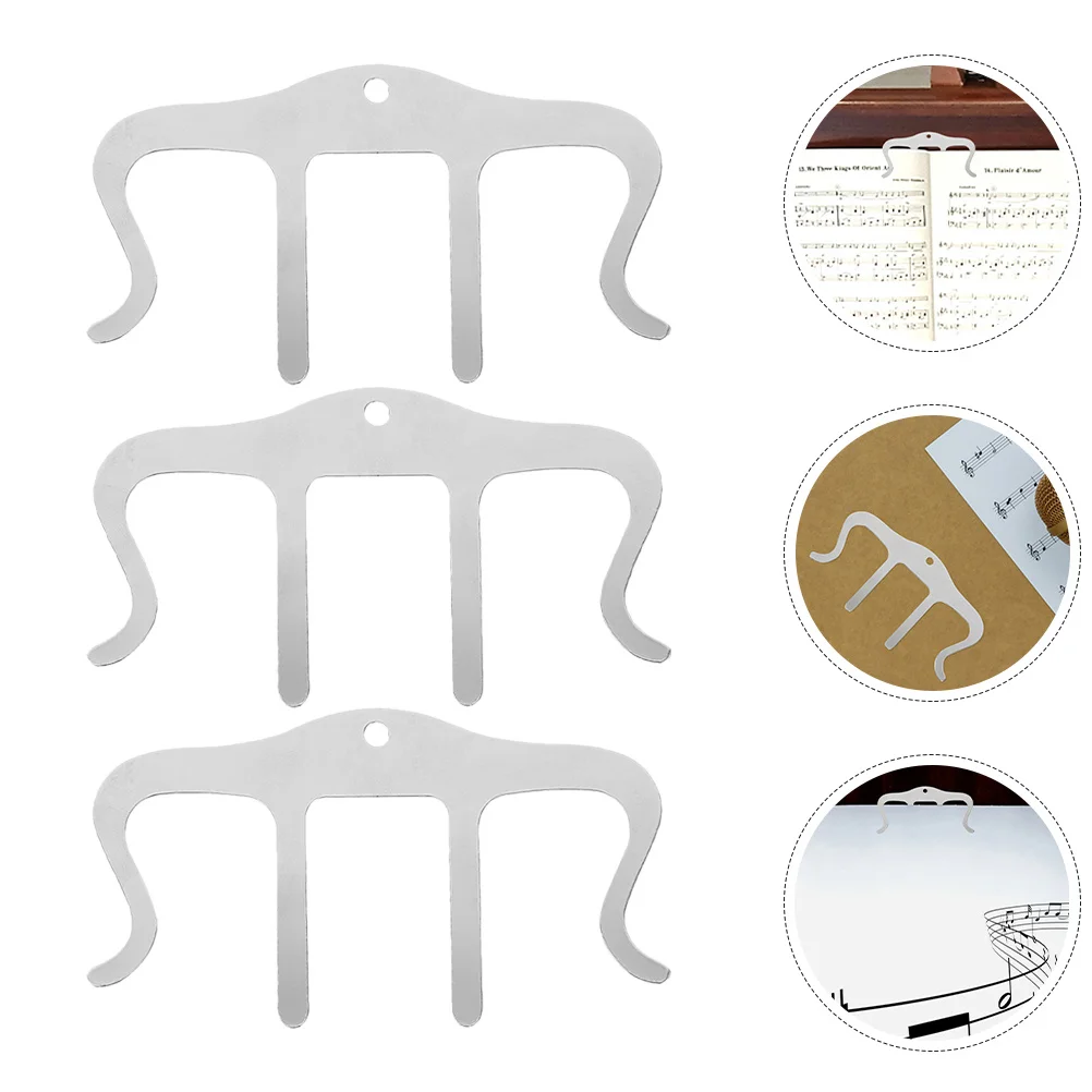 

3 Pcs Metal Sheet Music Holder Book Page Clip Clips Piano for Notation Instrument