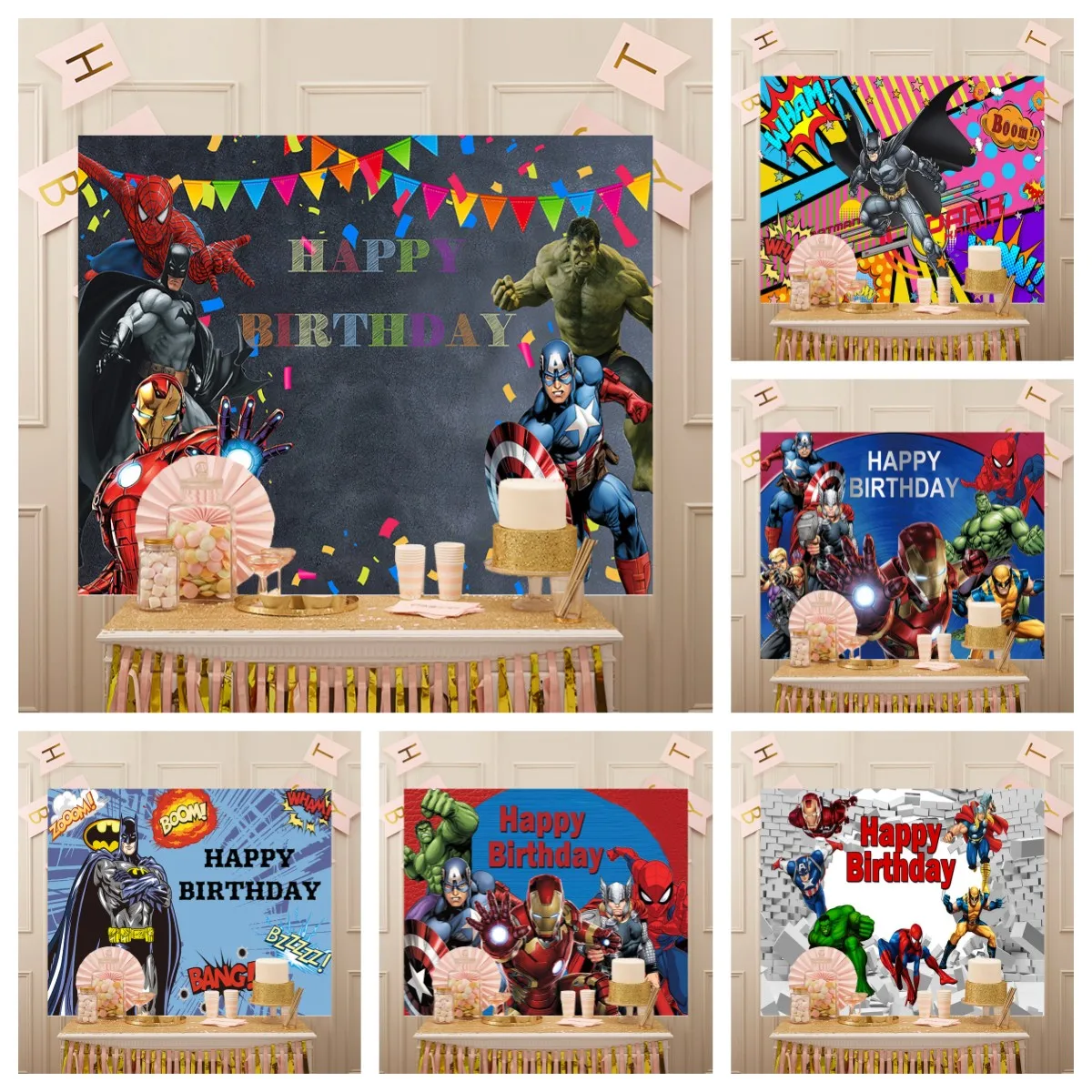 Cartoon Aranha Bat Meninos Festa de Aniversário Infantil Fotografia Super Heros Party Backdrops Fundo Decoração Tema Suprimentos