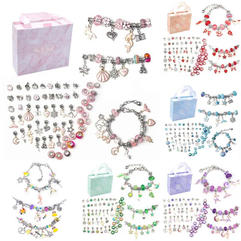 Bracelet Kit for Women DIY Jewelry Making Accessories Metal Charms Set for Kids Handmade Macroporous Beads Trend Hand String New