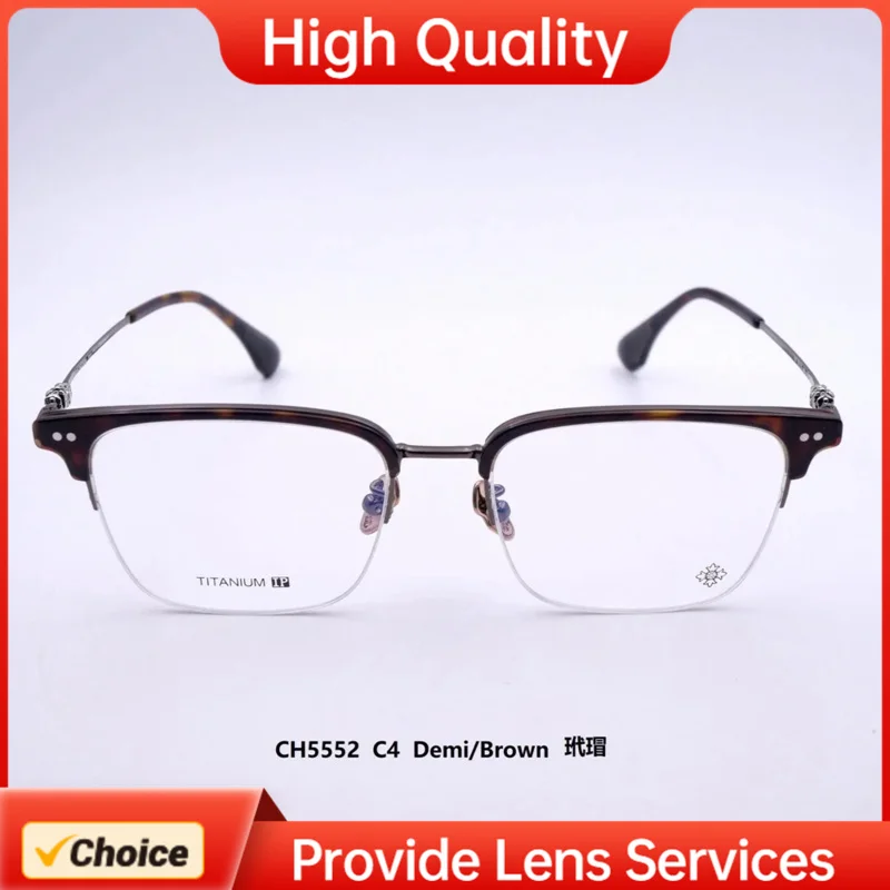 High Quality Eyebrow frame CHROME Style pure Titanium men's and Women's HEARTS Design nearsighted eye Glasses Frame CH5552