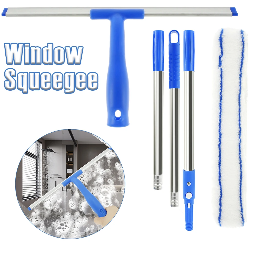 Glass Window Squeegee Professional Stainless Steel Window Cleaning Tool Kit 53inch Non-Scratch Window Wiper for Car Home Window