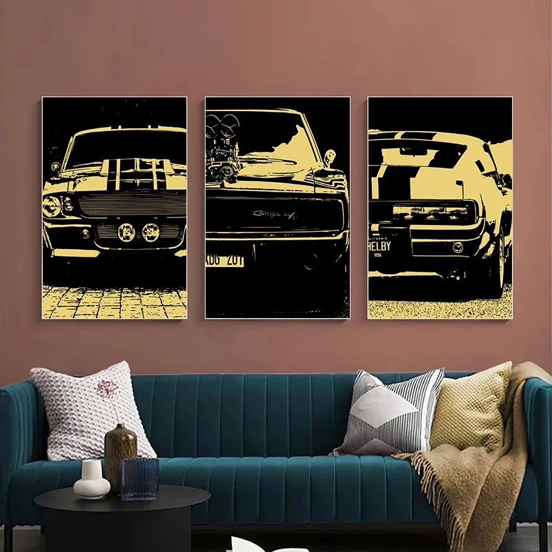 Vintage Muscle Car Locomotive American Style Poster Canvas Printed Pop Wall Art Picture for Bar Shop Home Retro Wall Decoration