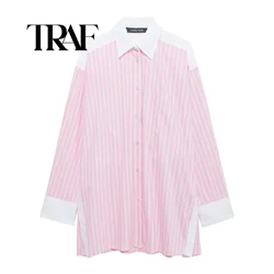 TRAF Women's Striped Loose Shirt Blouse 2024 New Casual Fashion Long Sleeve Elegant Streetwear Skirt Women's Tops 4661/003