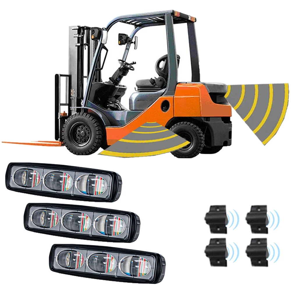 Industrial Forklift Safety Alarm System 12-24V Radar Sensor Reverse Obstacle Anti-collision Sound Light Warning Equipment