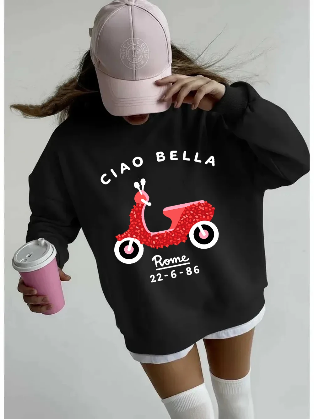 Ciao Bella Rome Bedruckte Sweatshirts für Damen, Winter-Fleece, warme Kapuzenpullover, Rundhalsausschnitt, lockere Pullover, Basics, sportliche Damenbekleidung – Detail 21