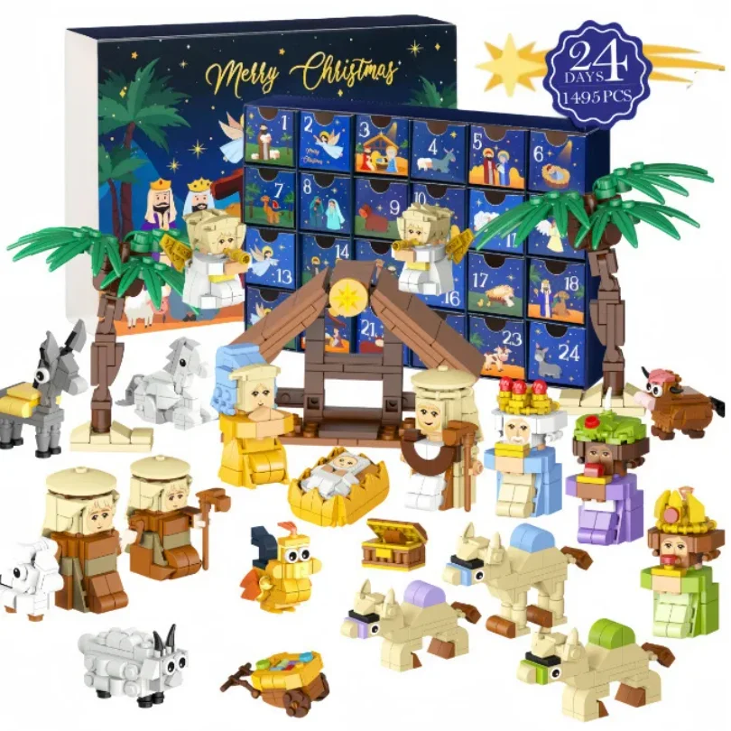 

Christmas Advent Calendar Gift Box DIY Christmas Train Jesus Bricks Toys 24Days Countdown Calendar Box Surprise Christmas Gift