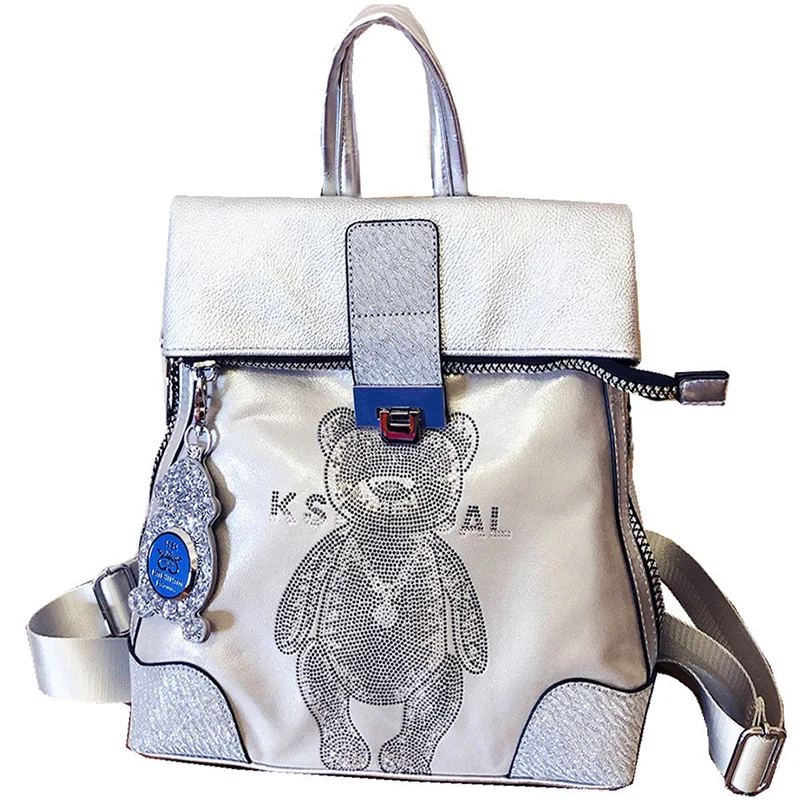 Ransel Wanita Kulit Modis Tas Beruang Lucu Tas Sekolah Buku Tas Bahu Messenger Daypack Laptop Wanita Kapasitas Tinggi