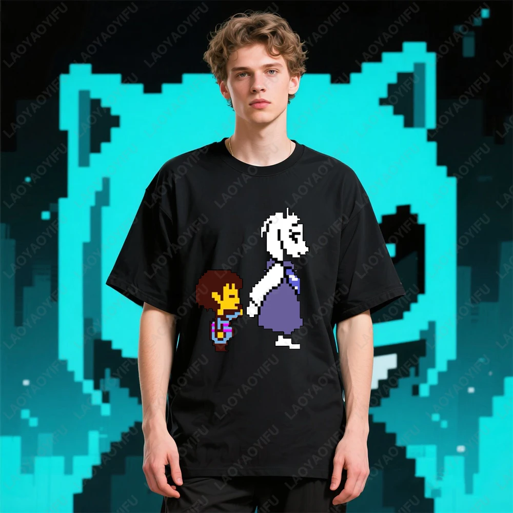 Топы для ролевых игр Undertale Футболка Frisk and Toriel Are Holding Hands Футболка с принтом Топы унисекс Высококачественный хлопок Топы для ролевых игр Undertale Футболка Frisk and Toriel Are Holding Hands Футболка с принтом Топы унисекс Высококачественный хлопок