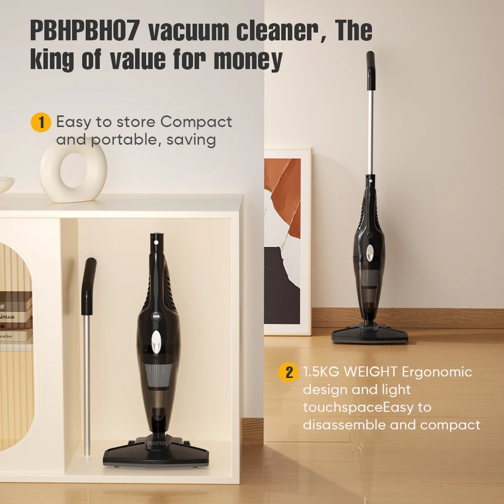 PBHPBH LF07 Corded Vacuum Cleaner 18Kpa Powerful Suction 600W 5M Long Cord 3 in 1 Lightweight Stick Upright Corded Vacuum Cleane