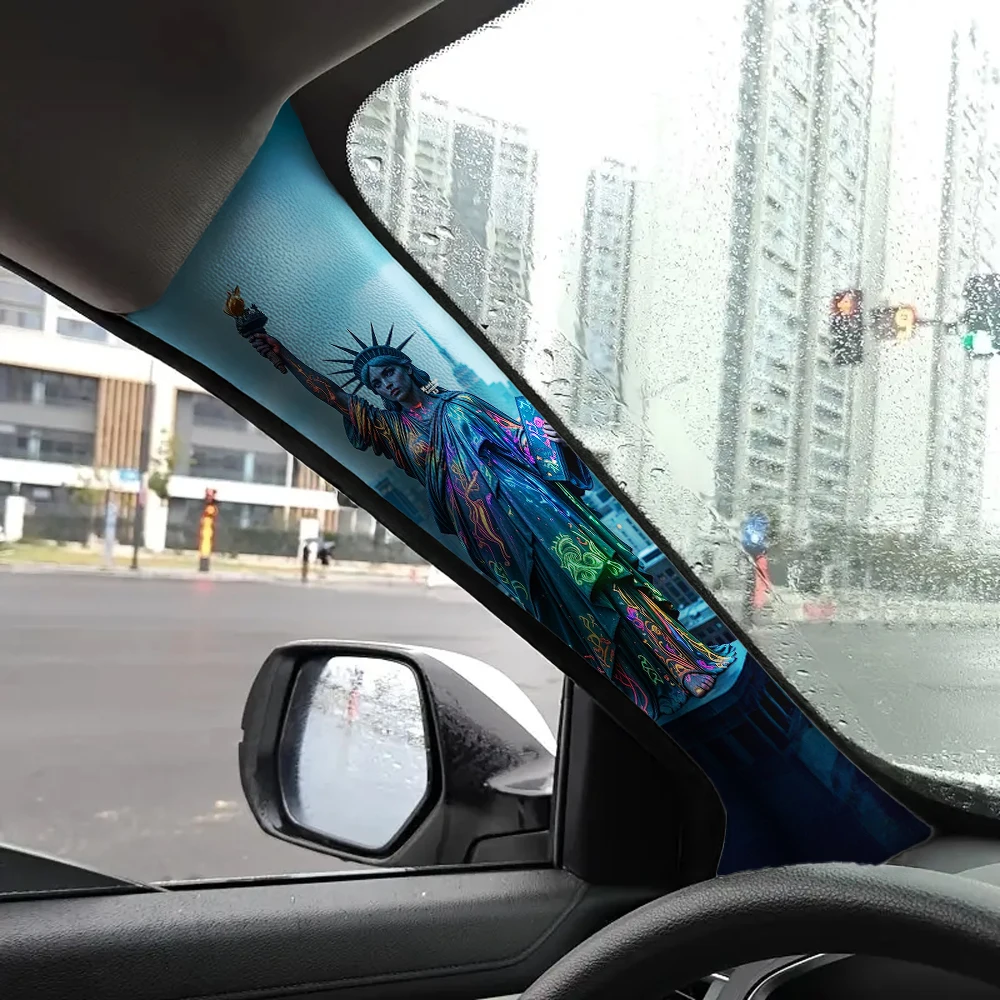 2Piece Car Interior Sticker Set, Statue of Liberty Pattern, Self-Adhesive Fabric, Car A-Pillar Decoration, Suitable for All Cars