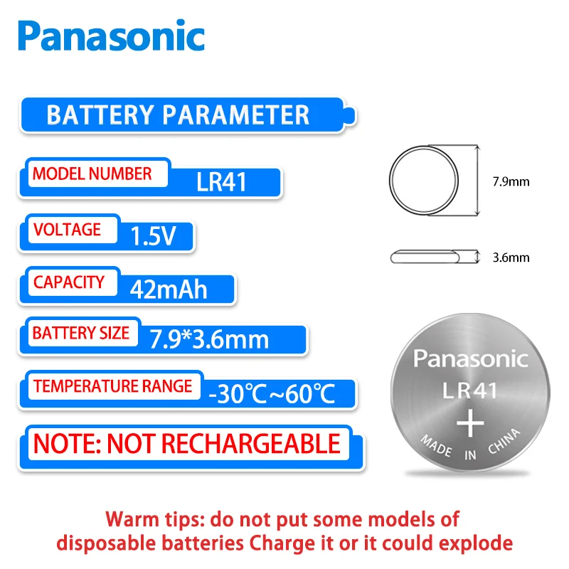 10X Panasonic LR41 Button Battery 192 Thermometer AG3 Omron Thermometer 392A Luminous Ear Spoon Electronic Watch Children\'s Toy