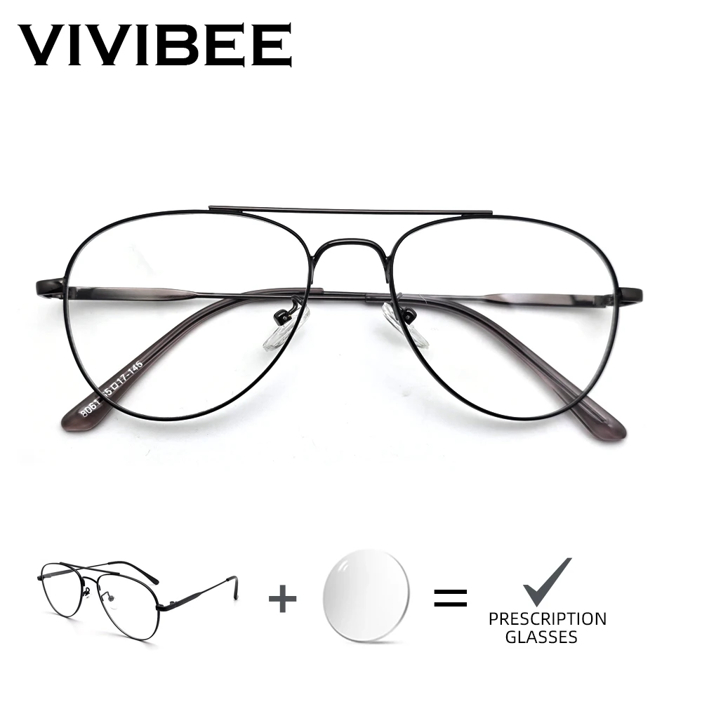 VIVIBEE Pilot Customized Prescription Glasses Men Metal Myopia Eyeglasses Astigmatism Vintage Optical Hyperopia Aviation Frames