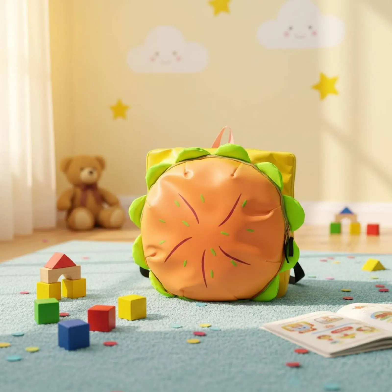 Hamburger Backpack Cute Cartoon Backpack Hamburger Purse 3D Design Fashion Accessory Funny Design for Parents and Kids, Shopping view 3