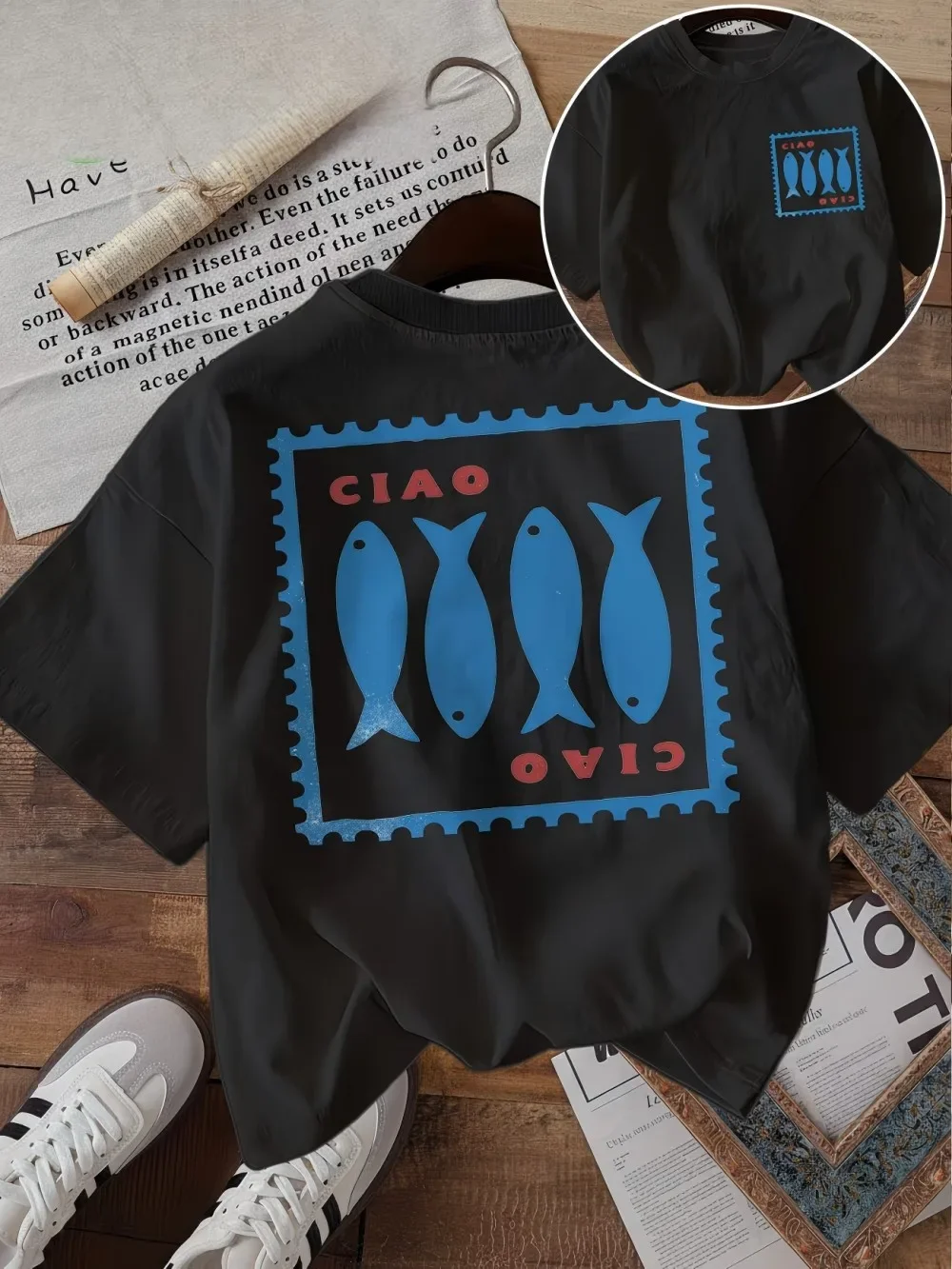 Ciao Italian Fish Graphic T Shirt Women Mediterranean Summer Vacation  Tee Retro Aesthetic Harajuku Streetwear Fashion Top