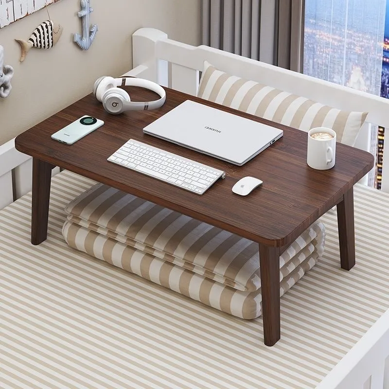 Walnut Low Table, Foldable Tatami Desk for Floor & Bed, Solid Wood Small Table for Eating & Study, Portable Window Tea Table