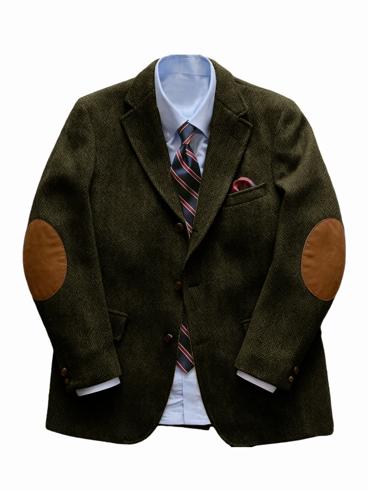 Blazer vintage en tweed à chevrons pour homme avec patchs aux coudes, 2 boutons, simple boutonnage, 
