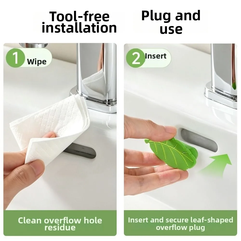 Silicone Washbasin Overflow Plug Green Leaves Leaf Shaped Sink Overflow Plug Sealing Insect Blocking Overflow Hole Cover