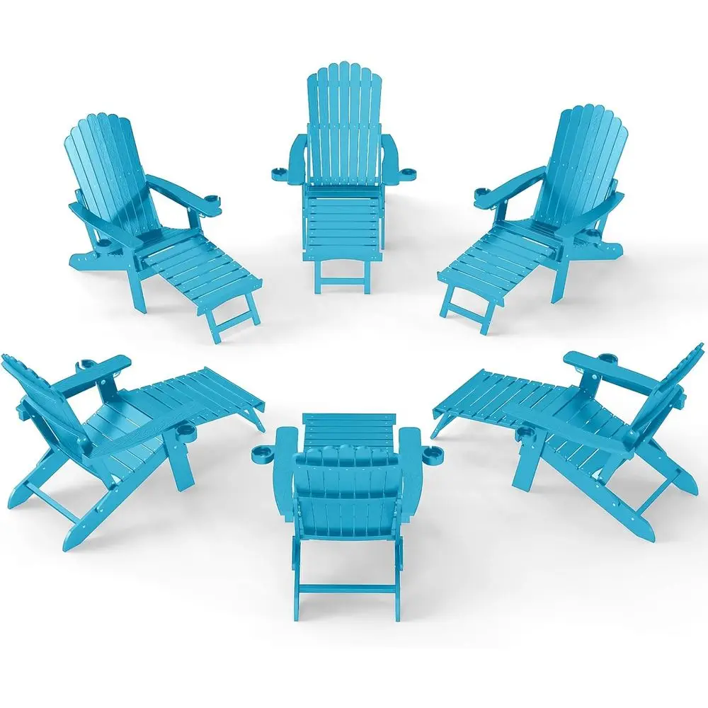 

Set of 6 Retractable Ottoman Adirondack Chairs with Adjustable Backrest and Cup Holders, Weather-Resistant Outdoor Furniture for