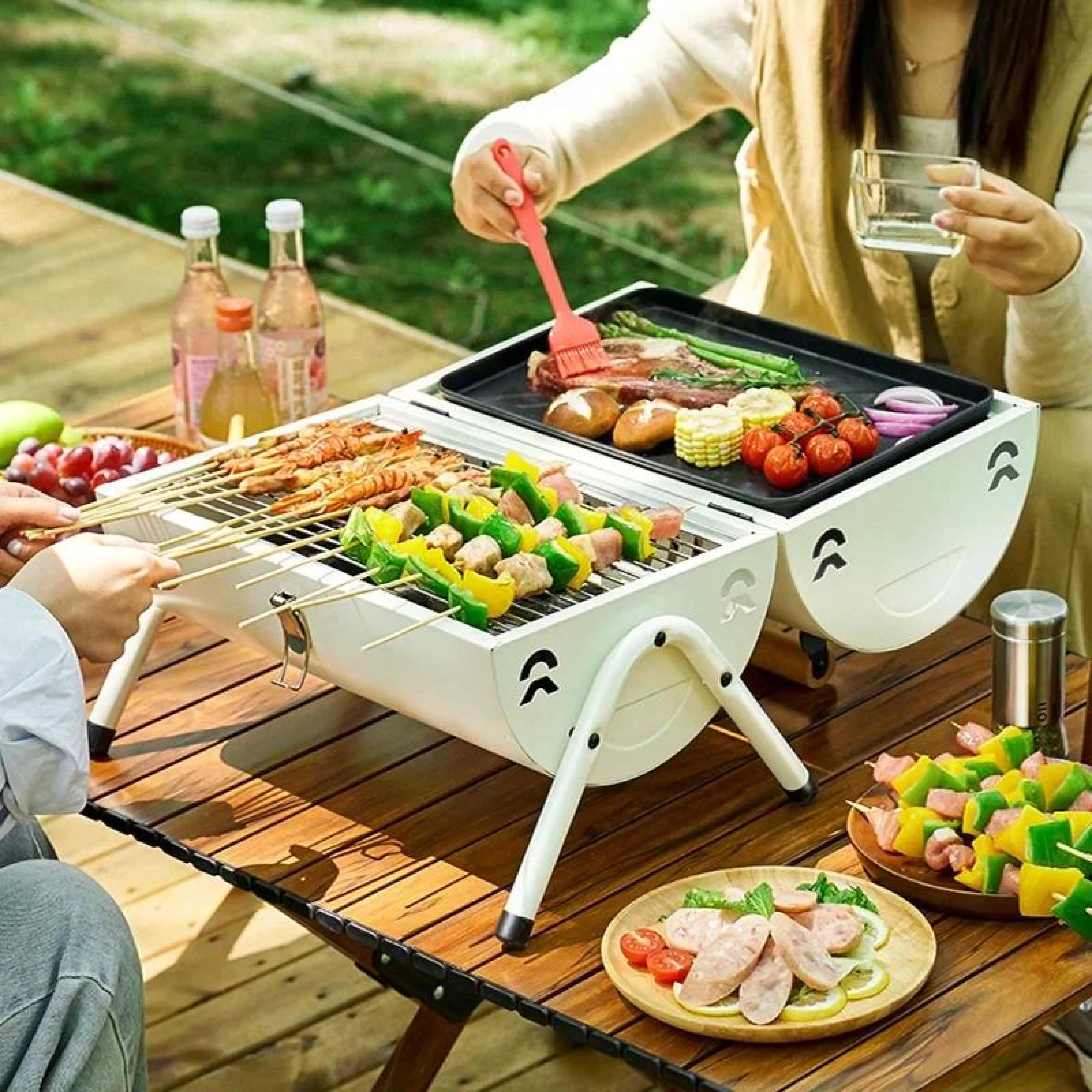 

BBQ Grill Barbecue Grill Rack Multifunction Camping Portable Heating Stoves Dual Purpose Net Firewood Stove Ironwork BBQ Grill