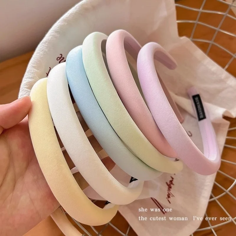 ที่คาดผมฟองน้ำรูปมาการองสไตล์เกาหลีสำหรับผู้หญิงที่ล้างหน้าขอบแคบห่วงรัดผมเรียบง่ายของเด็กผู้หญิงแฟชั่นที่รัดผม