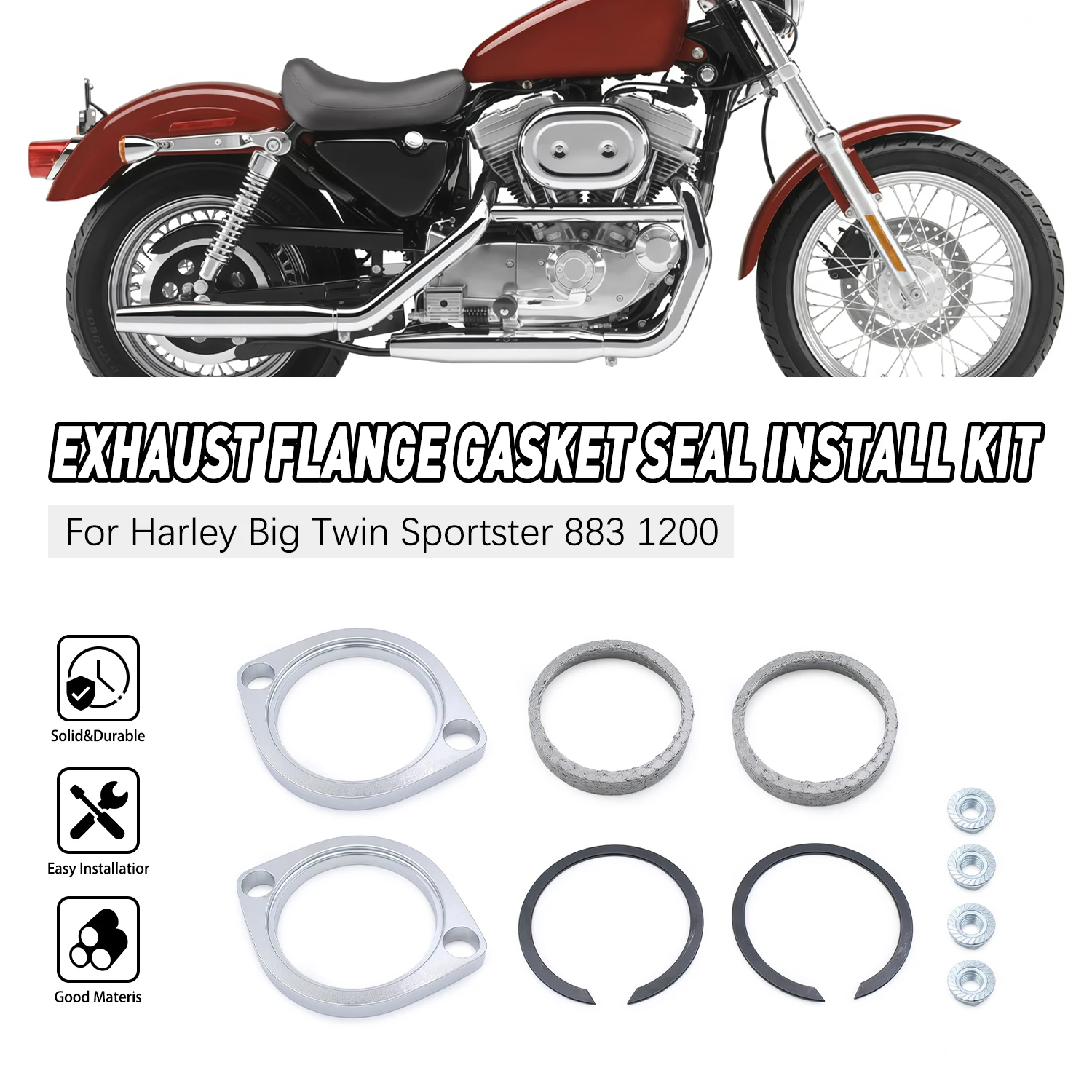 For Harley Big Twin Sportster 883 1200 Softail Touring Dyna FXD FXDWG Exhaust Flange Gasket Seal Install Kit Accessories Moto