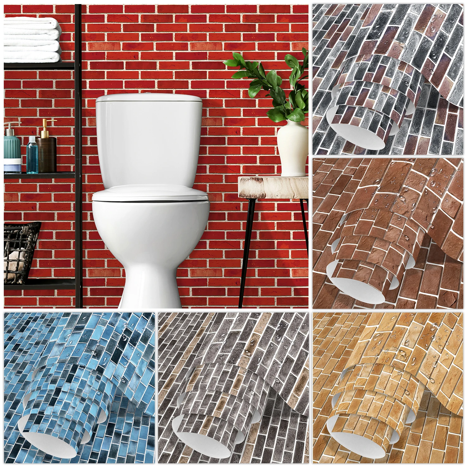 27 Styles Retro Marble Embossed Brick Pattern Wall Sticker Seamless Splice Home Decor Cabinet Desk Peel & Stick Art Wallpaper