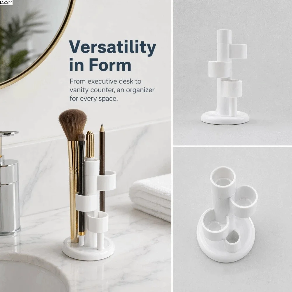 Multi‑Purpose Rotating Pen Rack 360 Degrees Rotating 4 Holes Toothbrush Holder White Light Luxury Makeup Brush Storage Rack