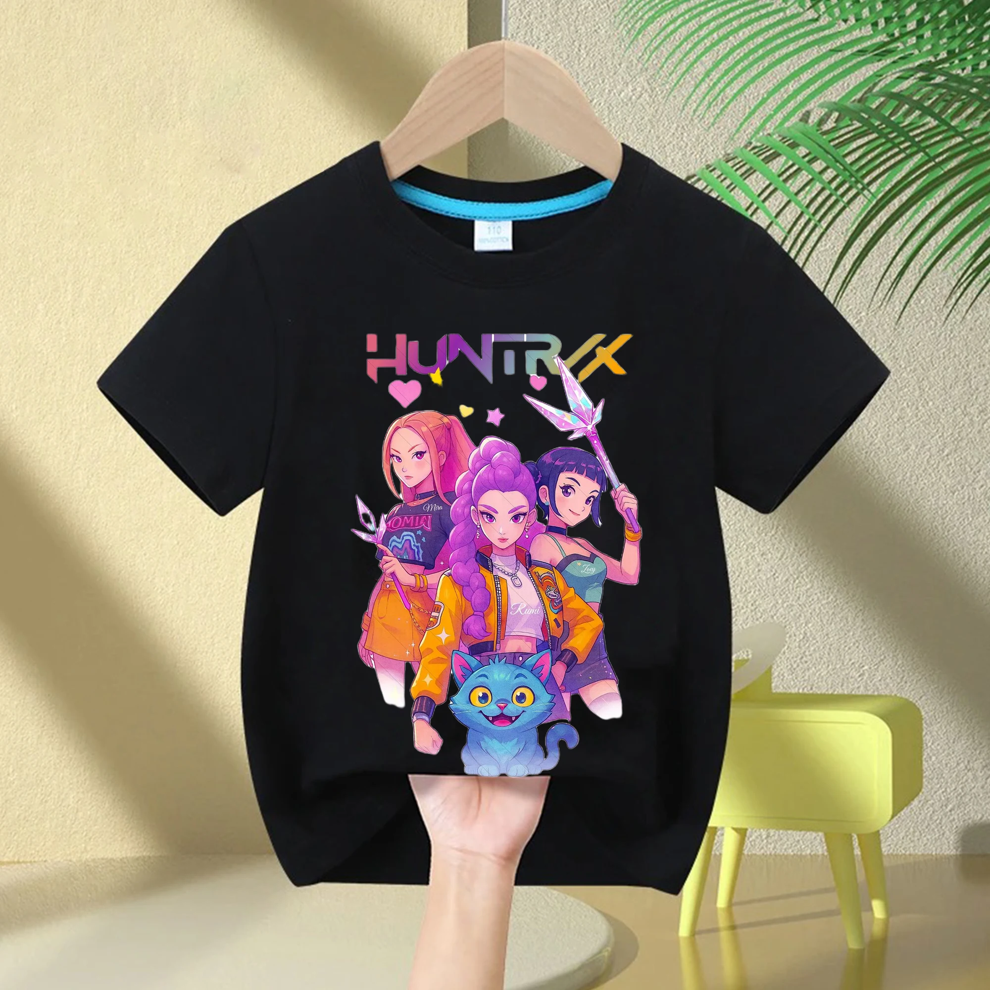 

2025 Hot Movie KPop Demon Hunters Saja Boys Cartoon Boys T-shirt Round Neck Fashion Casual Top Children's T-shirt Girls Clothing