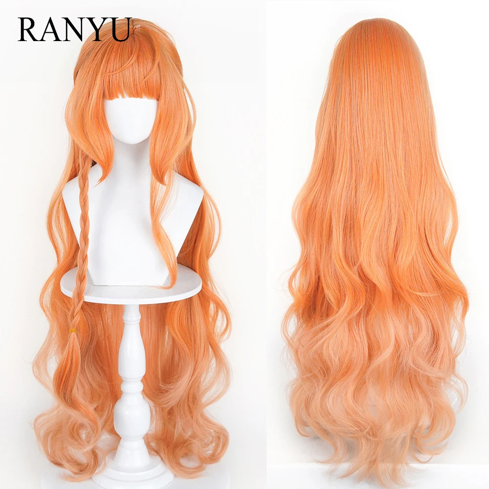 

Ombre Orange Long Wavy Synthetic Wigs with Bangs Anime Game Cosplay Fluffy Heat Resistant Wig for Daily Party