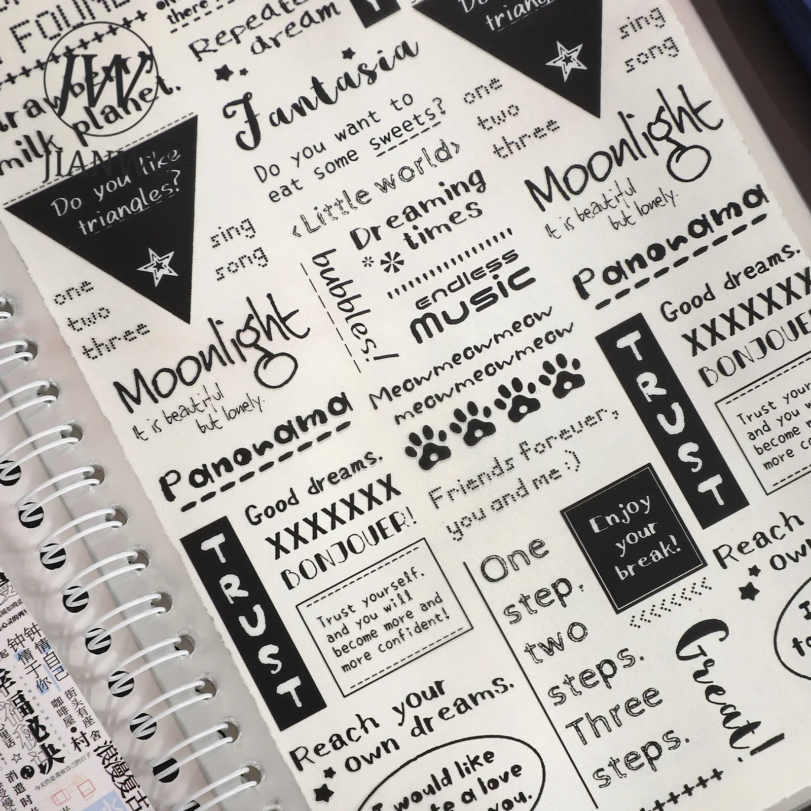 JIANWU 30 Sheets Vintage Chinese Text Landscape Material Collage PET Sticker Book Creative DIY Journal Scrapbook Stationery