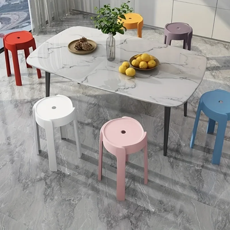 6pcs 18-Inch Plastic Stacking Stools High School Chairs Portable Nesting Stools Round Colorful Backless Schools Bars Home Use