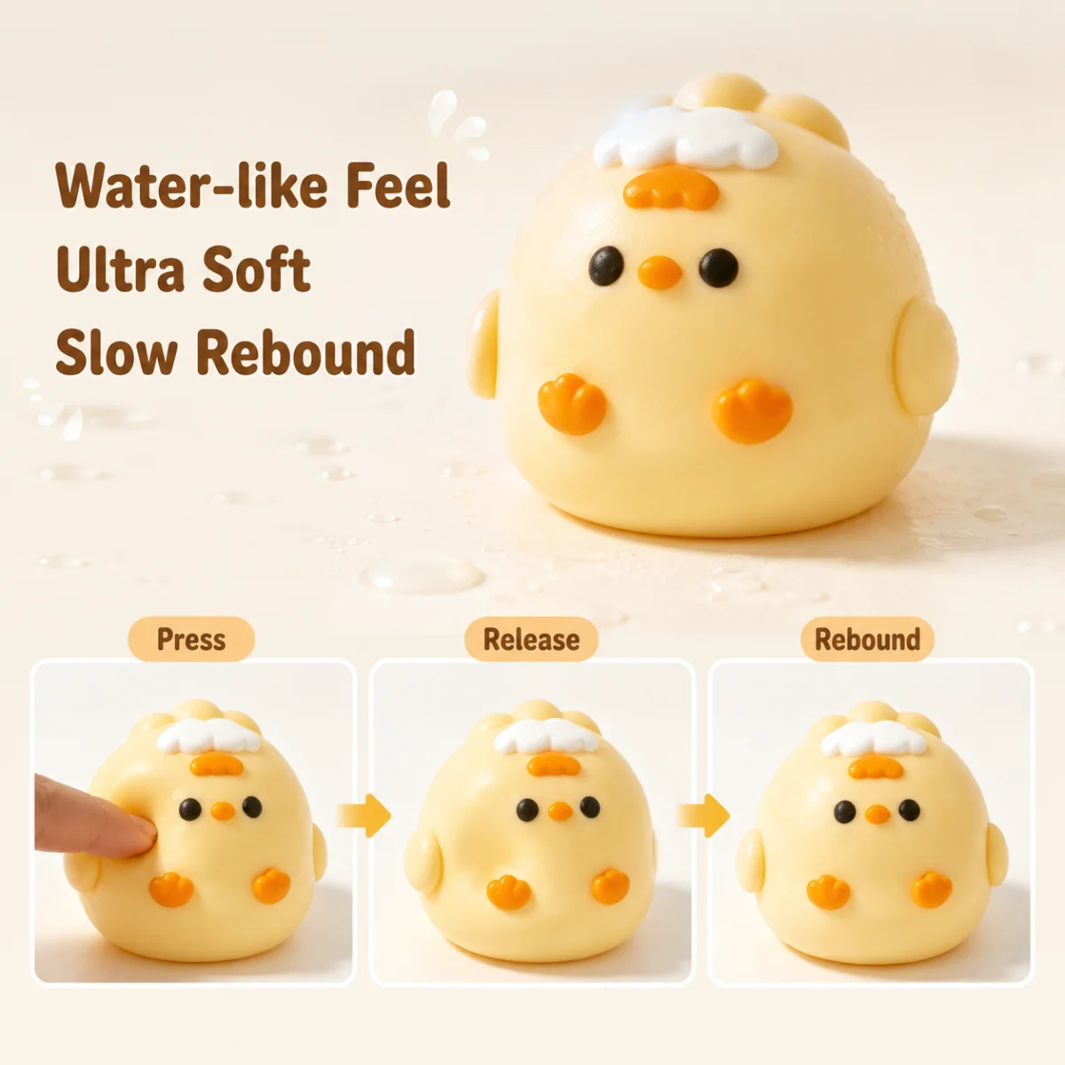 Food Grade Round Chubby Yellow Chick Squishy Toy With Small Cloud Decor Slow Rebound Fidget Squeeze Toy Stress Relief Cute toy