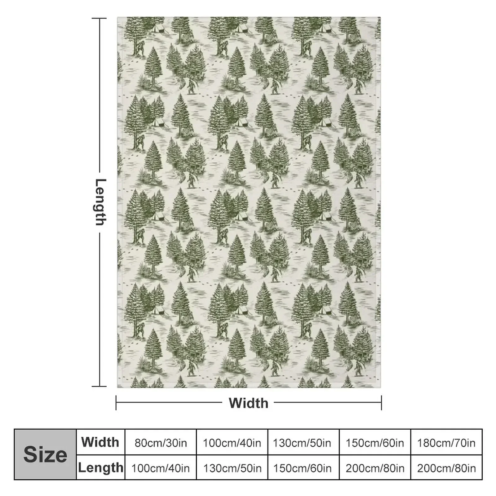 Bigfoot / Sasquatch Toile de Jouy in Forest Green Throw Blanket Sleeping Bag Blankets For Bed Personalized Gift Warm Blankets