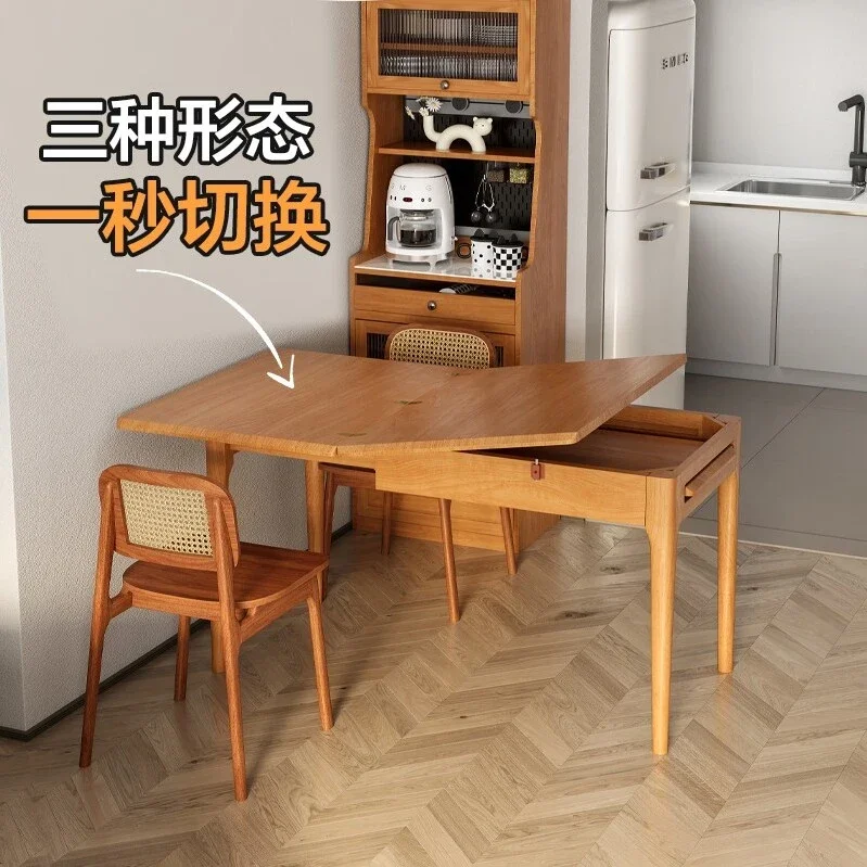 Folding dining table household small apartment solid wood dining table and chairs are simple