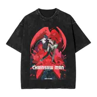 Camisetas de motosierra de Anime para hombre, camiseta divertida de algodón 100% con cuello redondo, camisetas de Manga Denji Power Reze, ropa de manga corta