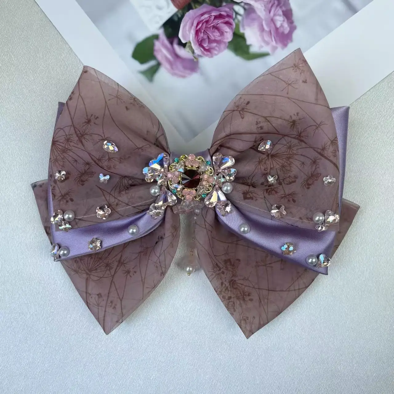 

K-стиль тяжелой промышленности, трехслойная атласная заколка в горошек с бриллиантами, длинная ромбовидная кисточка, бант, аксессуары для волос, верхняя заколка, пружинный зажим