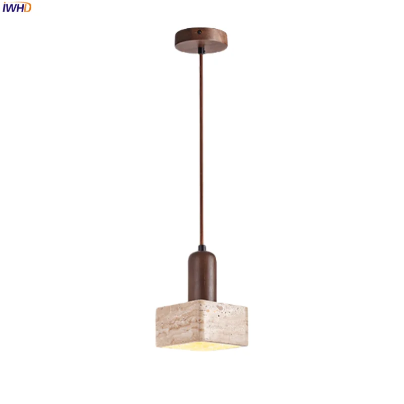 

IWHD Loft Decor LED Hanging Lamp Wood Yellow Travertine Living Room Kitchen Bedroom Wabi Sabi Vintage Pendant Lighting Lampara